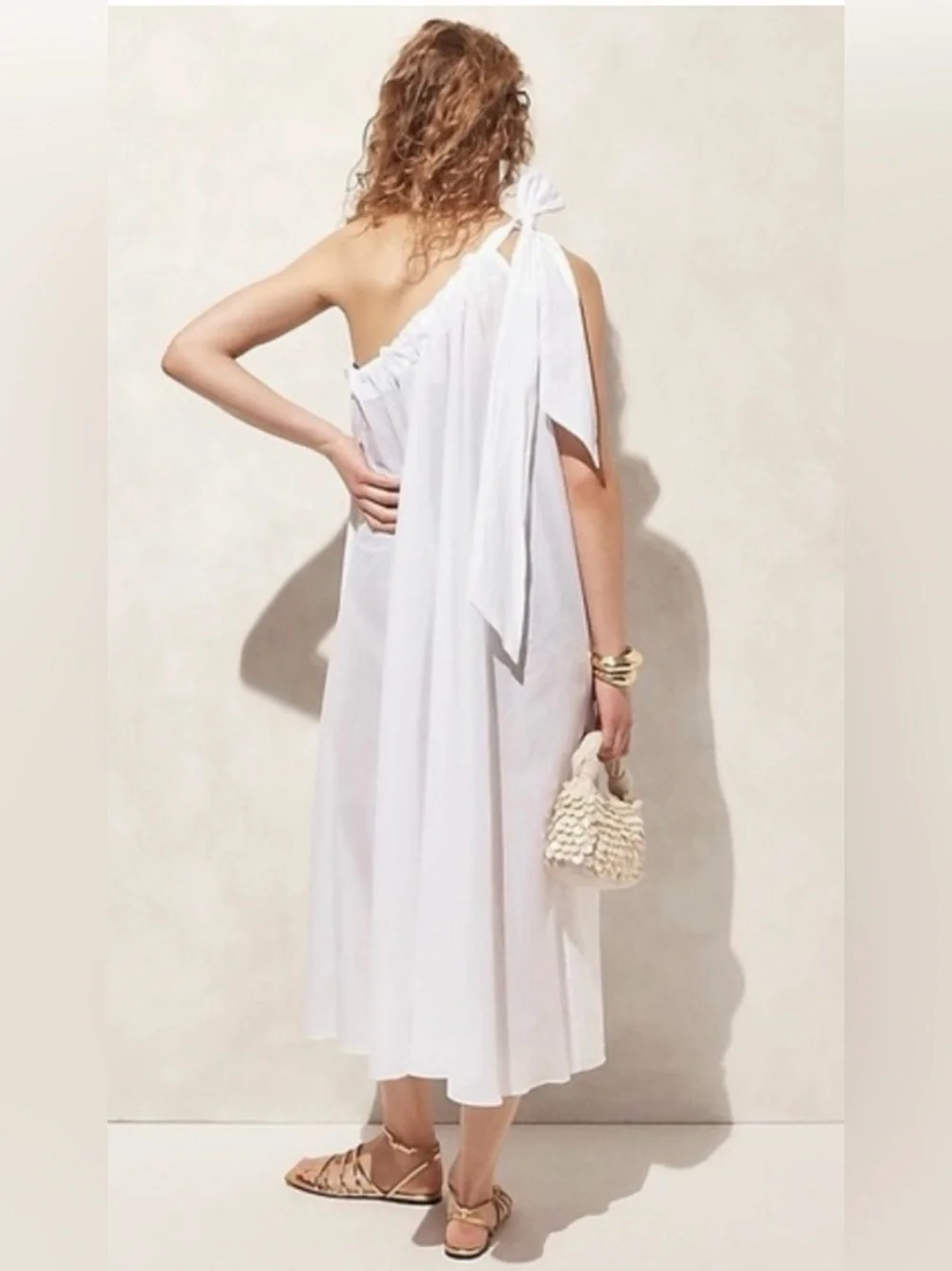 J. Crew NWOT White One-Shoulder Beach Dress in Cotton Voile - Picture 3 of 7